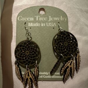 Green tree dream catcher earrings